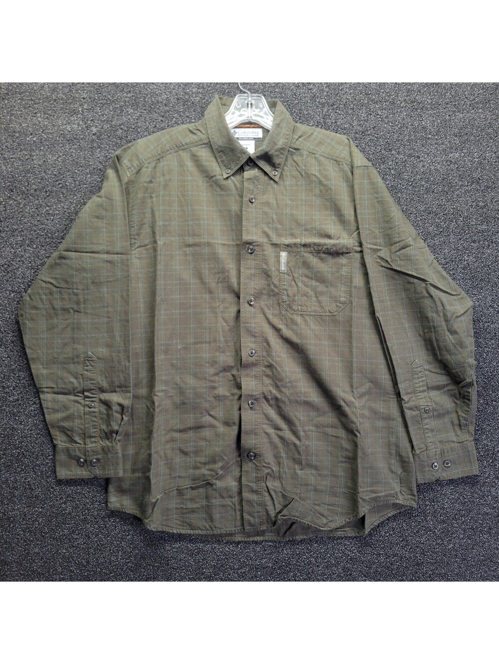 Columbia Shirt Men's Sz M Green White Button Up Long Sleeve Outdoor